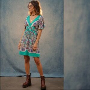 🍋 Tibi Dress 0 Multicolor Butterfly Sleeve V Neck Paisley Silk Y2K Vintage